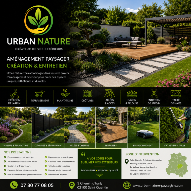 Création de jardin et aménagement paysager près de Saint-Quentin : donnez vie à vos extérieurs avec Urban Nature